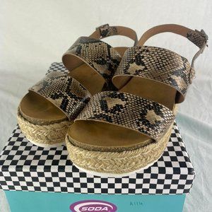 R Soda Women Wedge Sandals Ankle Strap Footbed Espadrilles Trim Platform 5.5